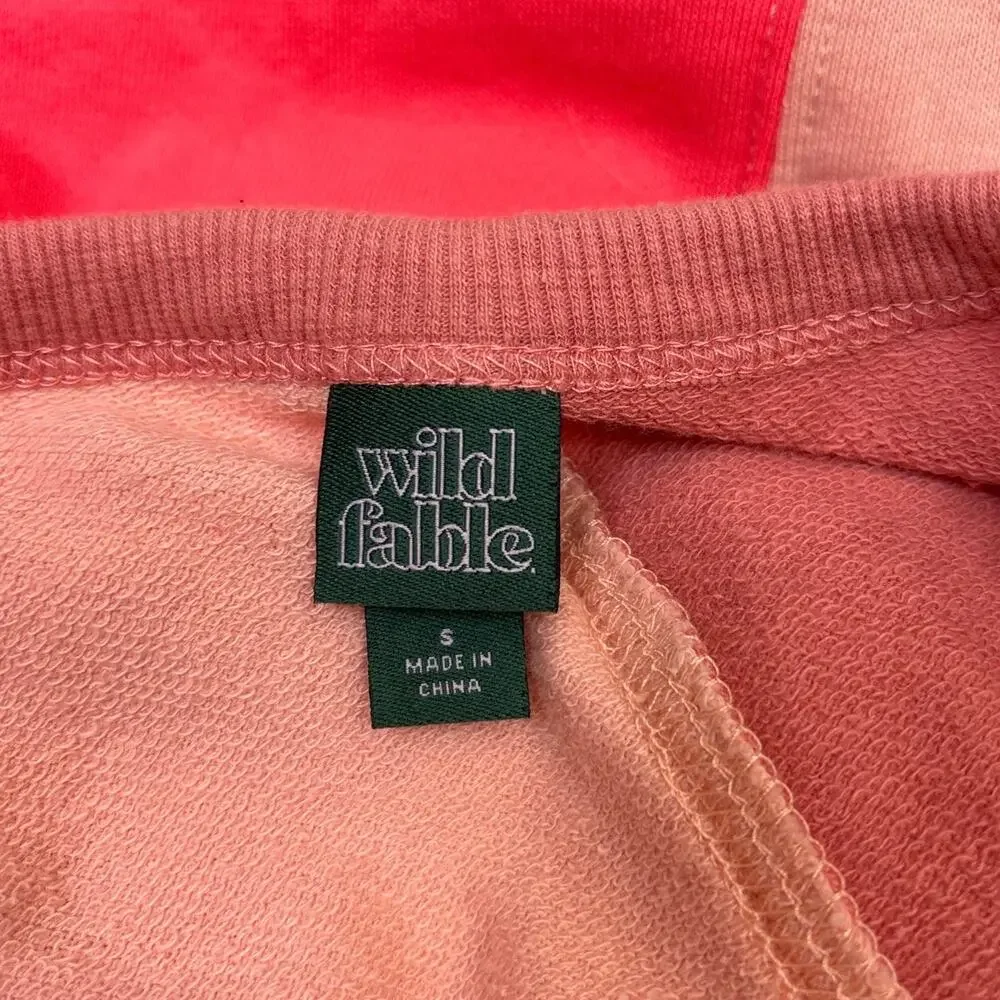 Wild Fable Womens Pink Long Sleeve Color block Cropped Sweatshirt Sweater Top S - Picture 6 of 7